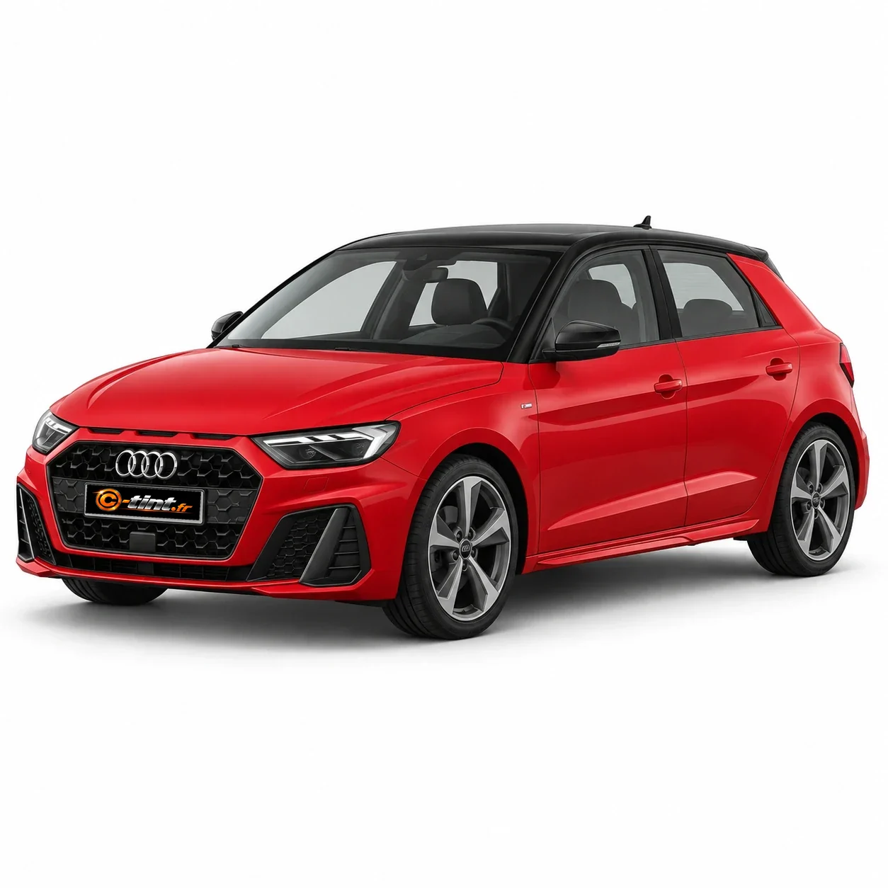 Audi A1 Sportback 2e génération — Sportback GB, 2025, 5 portes, rouge, toit noir — vue trois-quarts avant