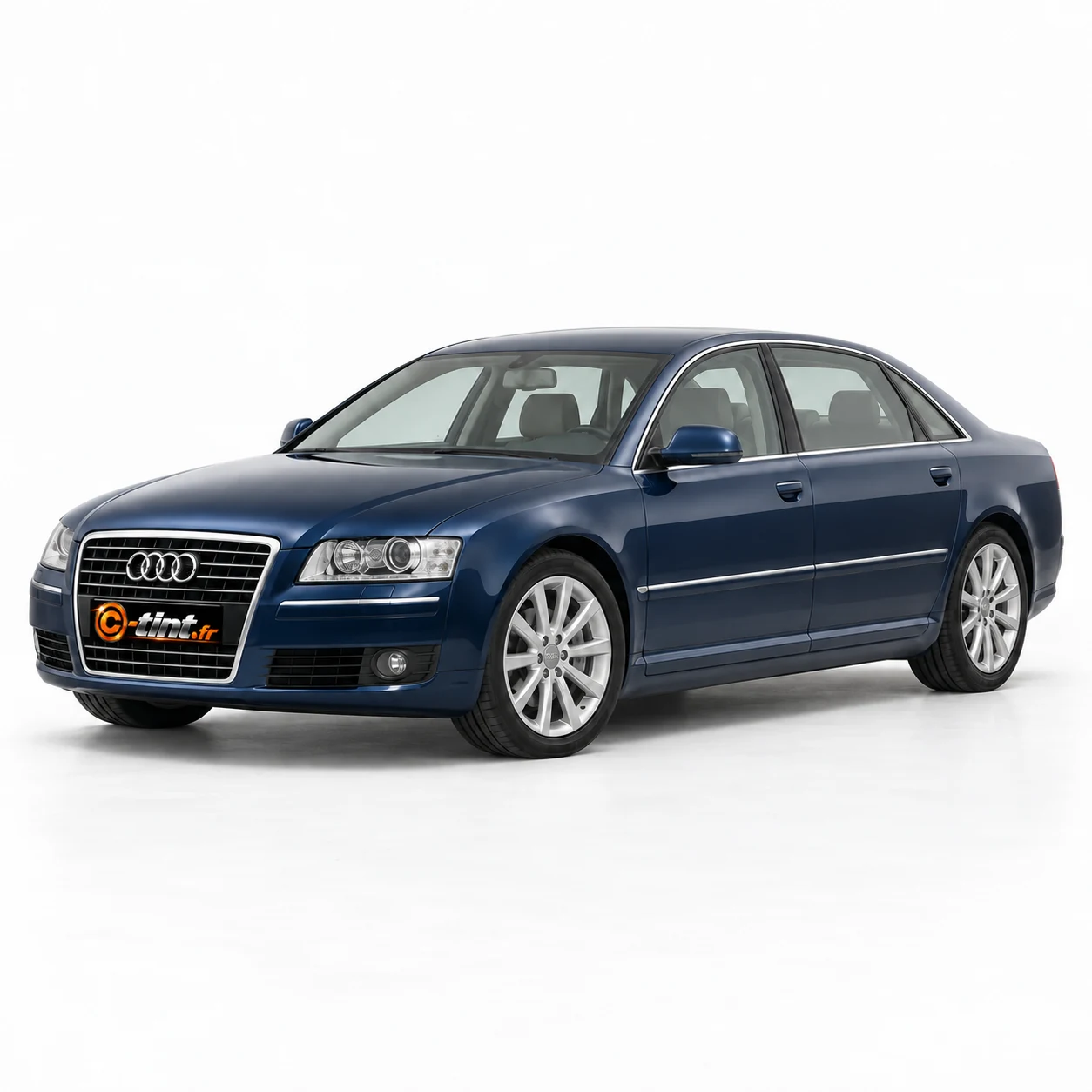 Audi A8 Génération 2 — Longue Berline, 2007, Berline 4 portes, bleu — vue trois-quarts avant