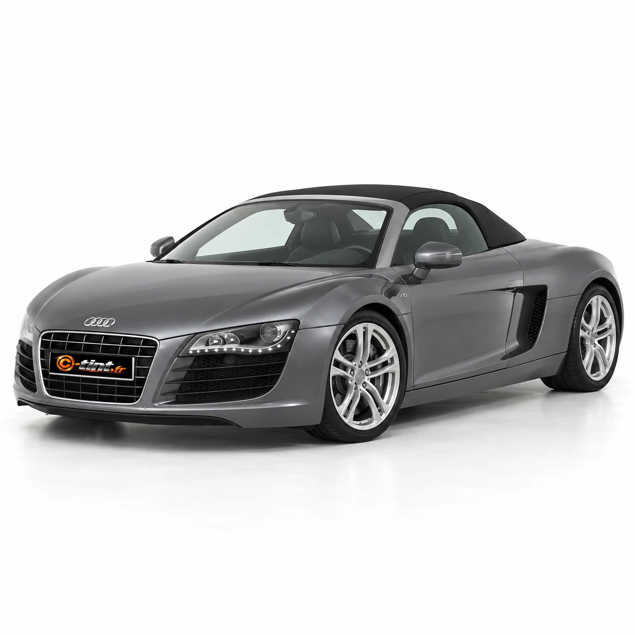 Audi R8 Génération 1 — Spyder, 2012, Cabriolet 2 portes, gris — vue trois-quarts avant