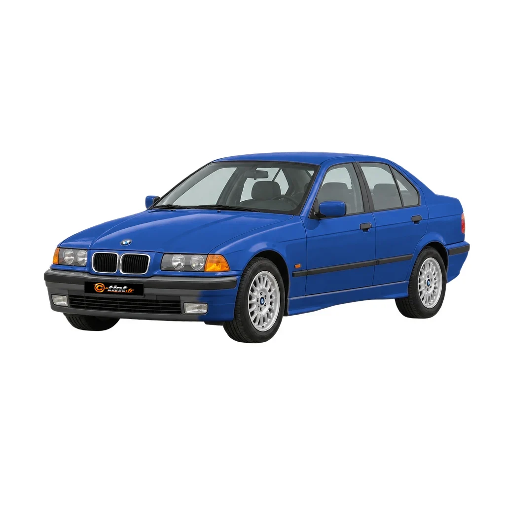 BMW Série 3 E36 — Génération 3 — Berline, 1998, Berline (4 portes), bleu — vue trois-quarts avant