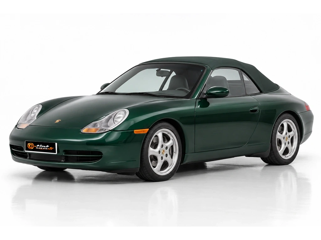 Porsche 911 996 — Génération 5 — Cabriolet — lunette en plastique · Cabriolet · 2 portes — vue trois-quarts avant vers la gauche