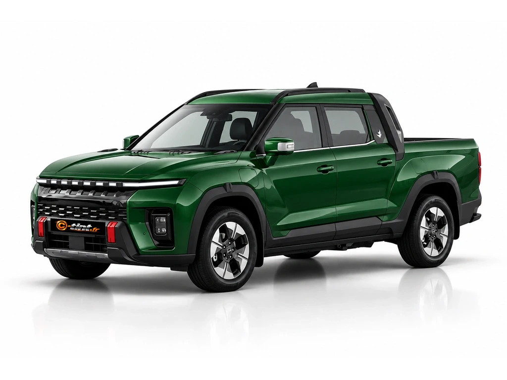 SsangYong Musso O100 — EV · Pick-up double cabine · 4 portes — vue trois-quarts avant vers la gauche