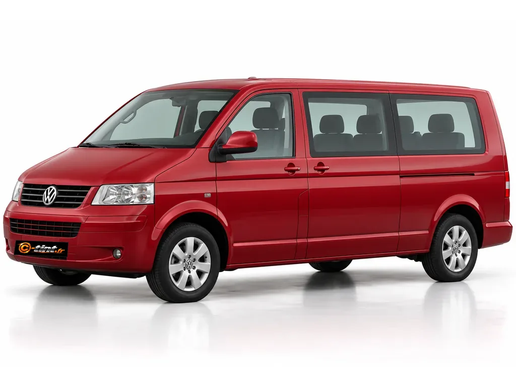 Volkswagen Caravelle (T5) Long — 1 porte latérale vitres fixes & hayon · Monospace · 4 portes — vue trois-quarts avant vers la gauche